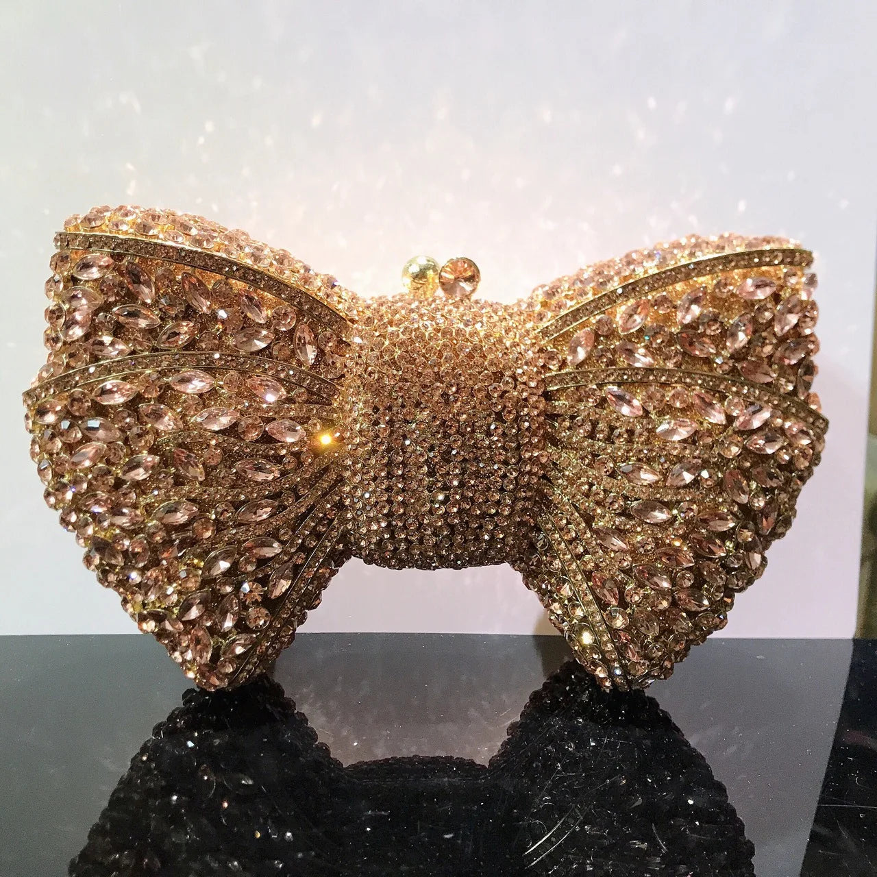 Women's Luxurious Jewel Embellished Bow Clutch Purse