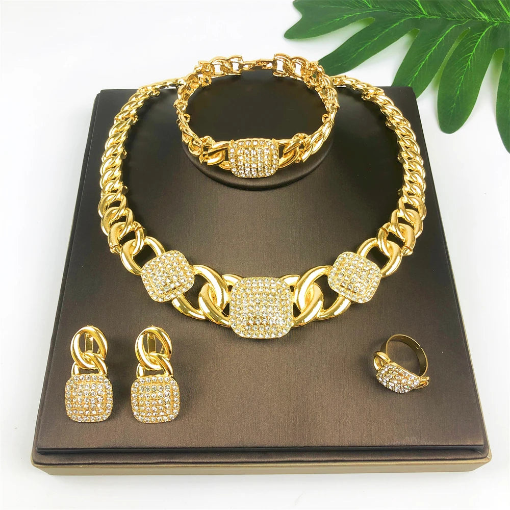 Vintage Women Necklace Bracelet Earring Ring Jewelry Set