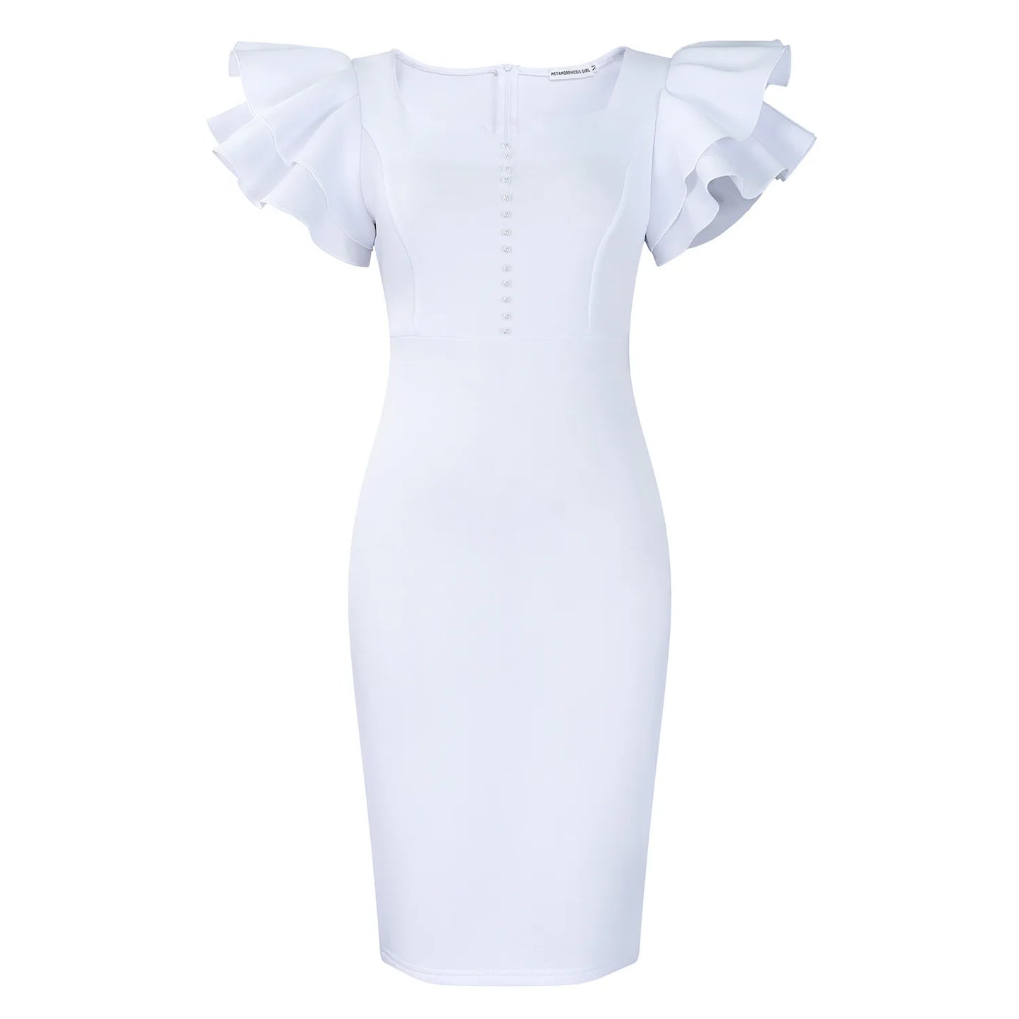 Designer Nail-Beaded Lotus Sleeve A-Line Dress