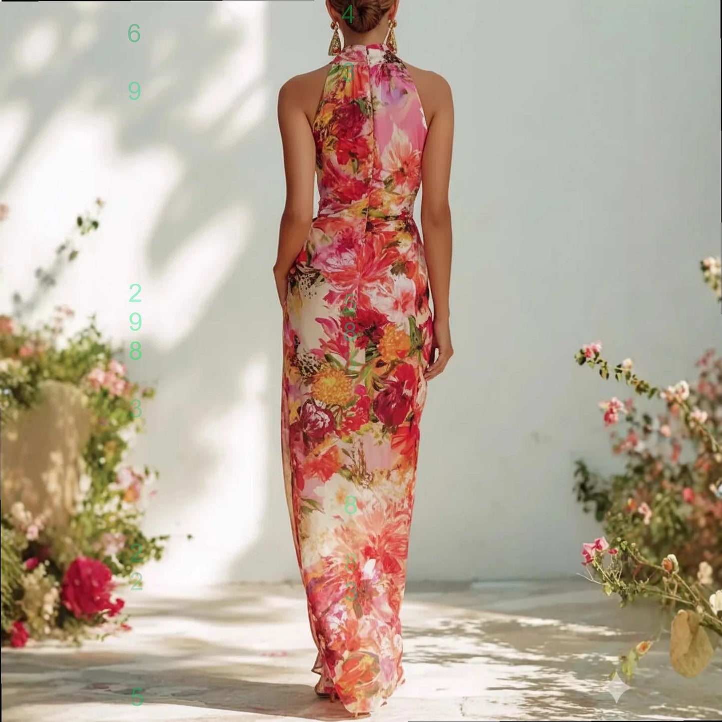 Summer Floral Print Halter Neck Sleeveless Bodycon Chiffon Dress