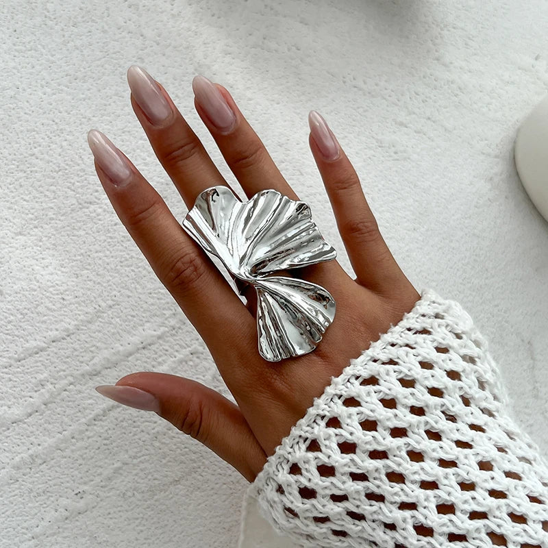 Exaggerated Fold Leaf Irregular Wide Gold Ring