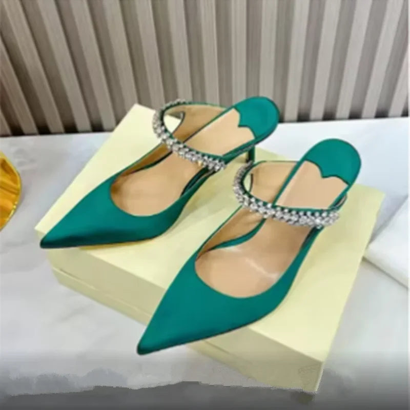 Sophisticated Rhinestone Pointed Toe Slip-in Heels
