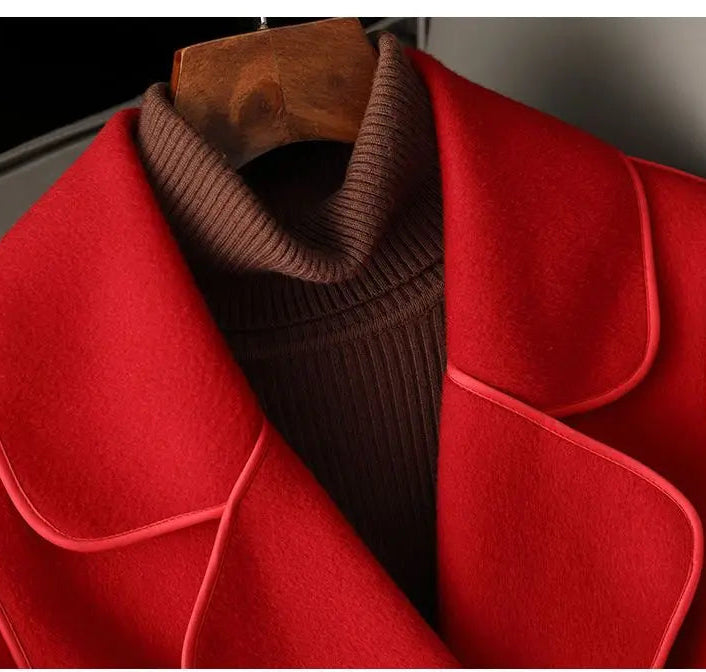 Women's Classy Double-Sided Cashmere Mid-Length Winter Overcoat w/ Pockets
