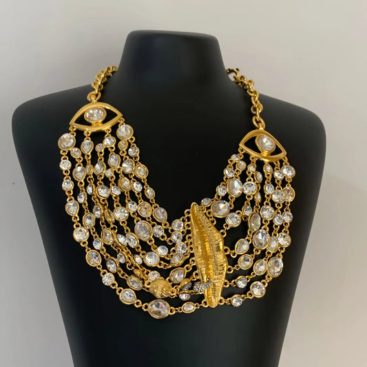 Vintage Multi-Layer Rhinestone Luxury Lip Eye Pendant Choker Necklace