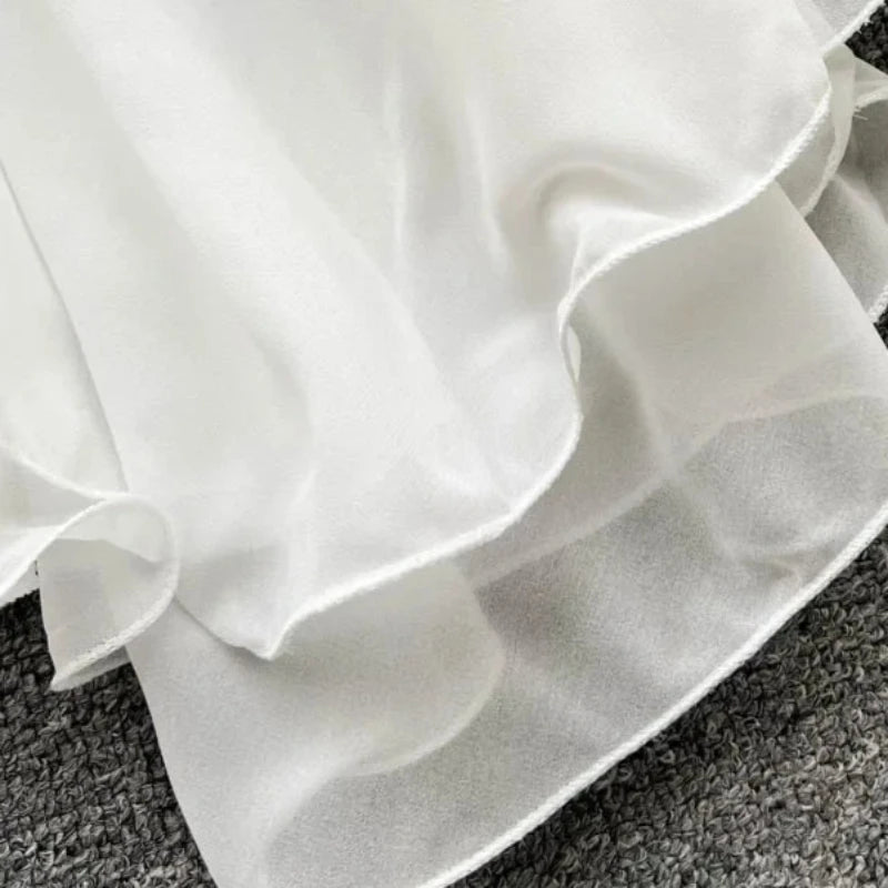 Ruffled Chiffon Spaghetti Strap Flowy Crop Top