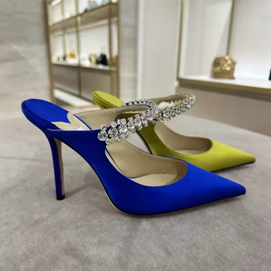 Sophisticated Rhinestone Pointed Toe Slip-in Heels