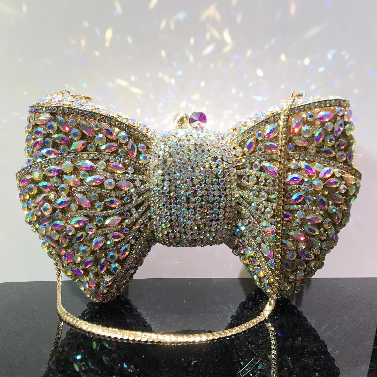 Women's Luxurious Jewel Embellished Bow Clutch Purse