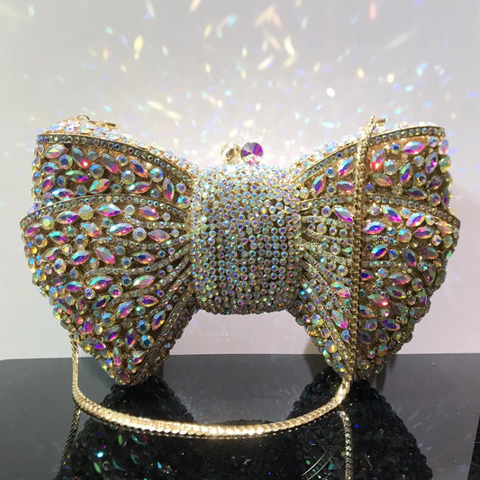 Women's Luxurious Jewel Embellished Bow Clutch Purse