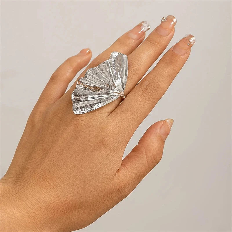 Exaggerated Fold Leaf Irregular Wide Gold Ring