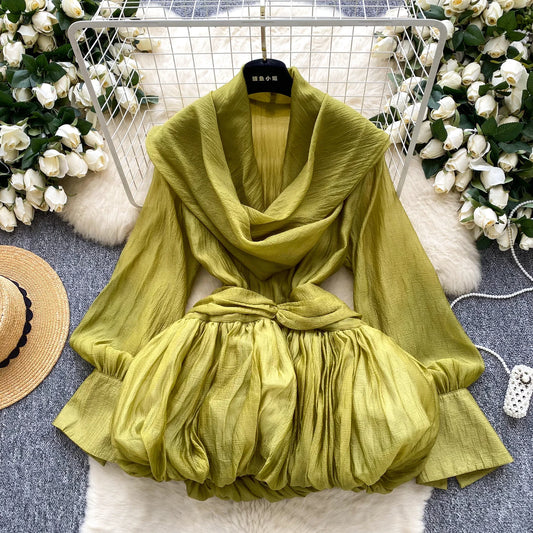 Chic Vintage Swing Collar Ruffle Dress