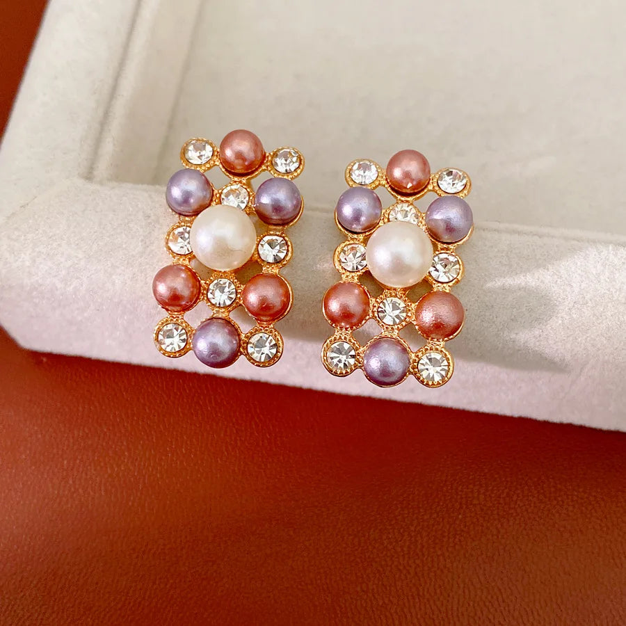 Vintage Pearl Rhinestone Choker Necklace and Earrings Set