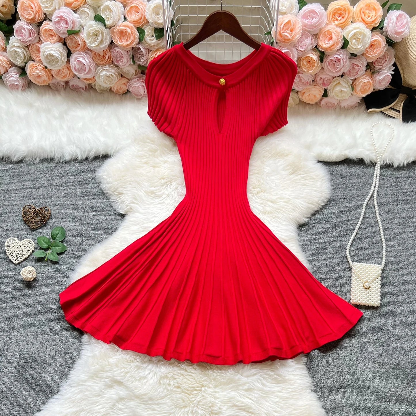 Slim Waist A-line Knitted Dress