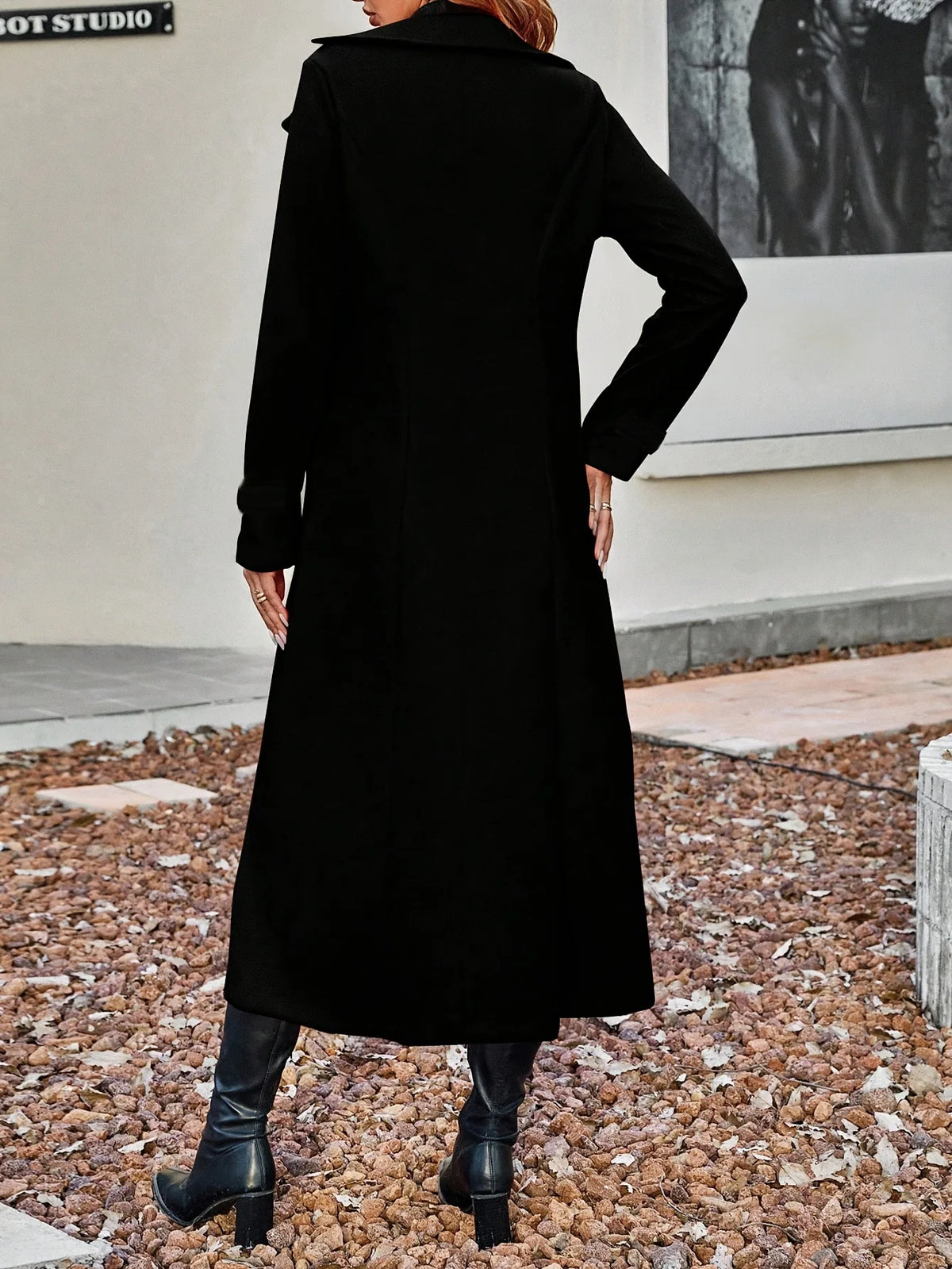 Women's Full Sleeve Double-Breasted Long Winter Coat w/ Pockets