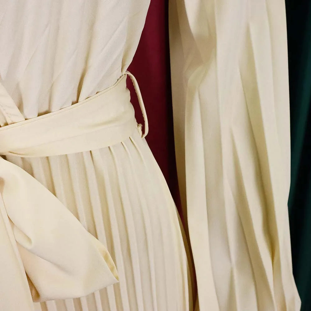 Elegant Pleated Full Sleeve V Neck High Waisted Jumpsuit