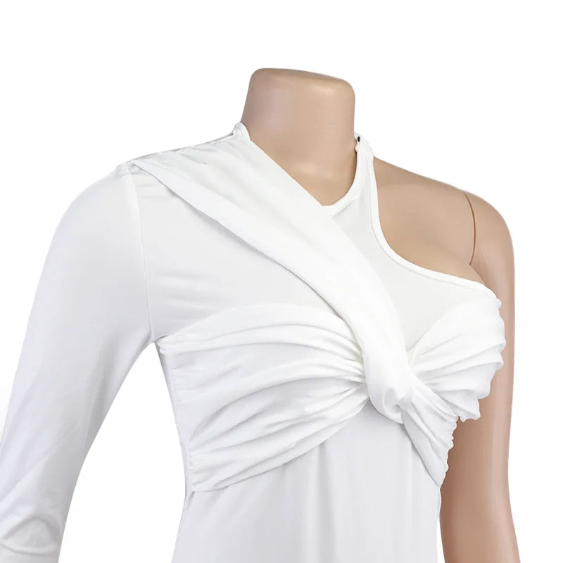 Sexy Pleated One Shoulder Long Sleeve High Waist Slim Backless Twist Bodysuit