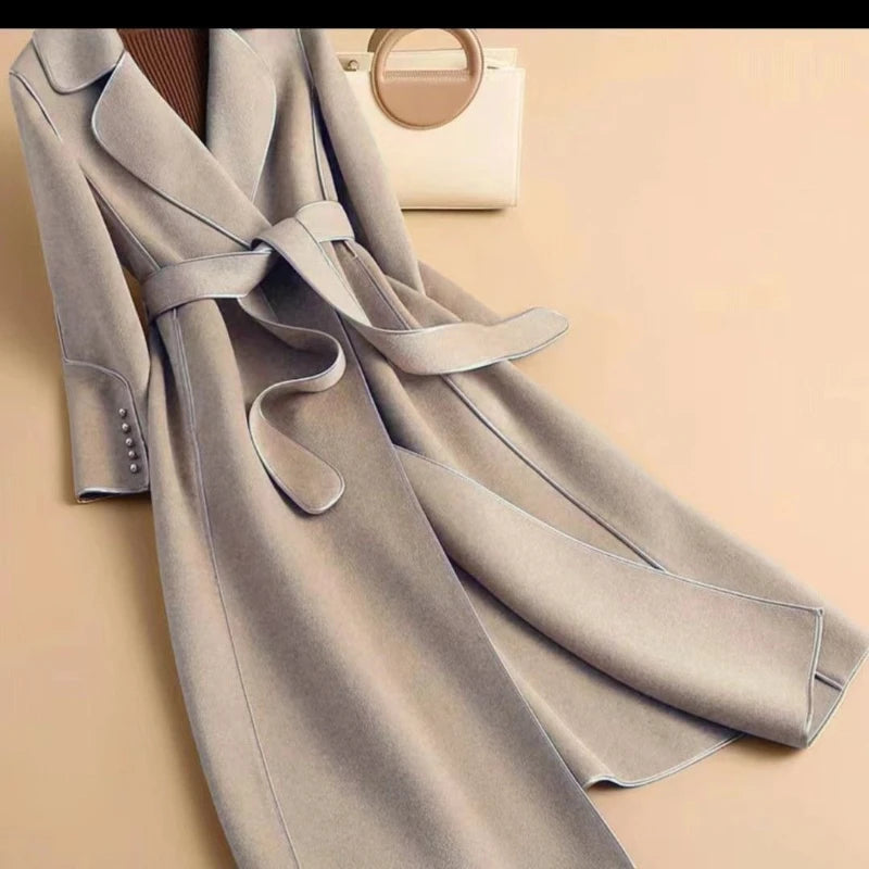 Women's Classy Double-Sided Cashmere Mid-Length Winter Overcoat w/ Pockets