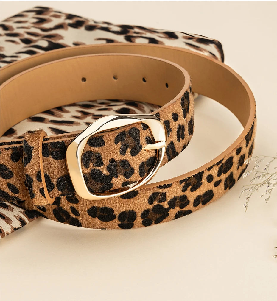 Women's Gold Leopard Irregular Pin Buckle Belt