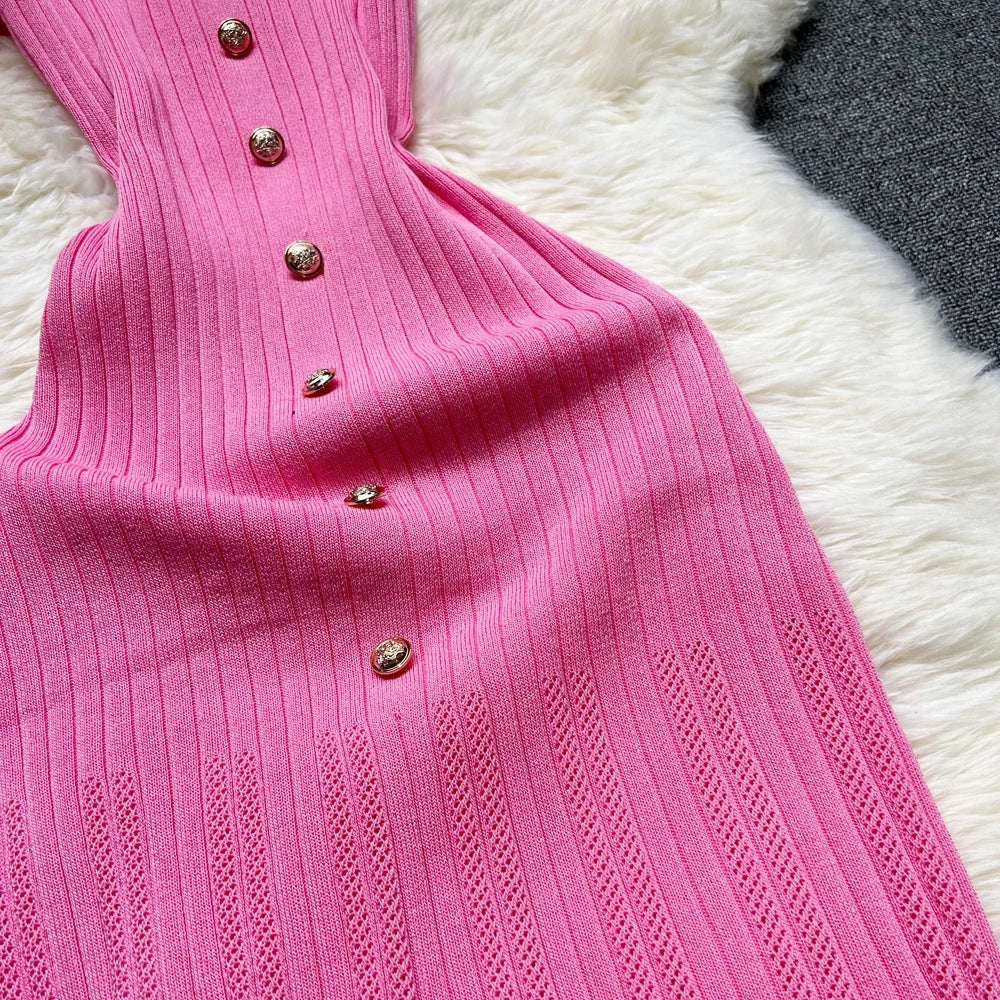 Knitted Designer Scoop Neck Short Sleeve Sweater Dress