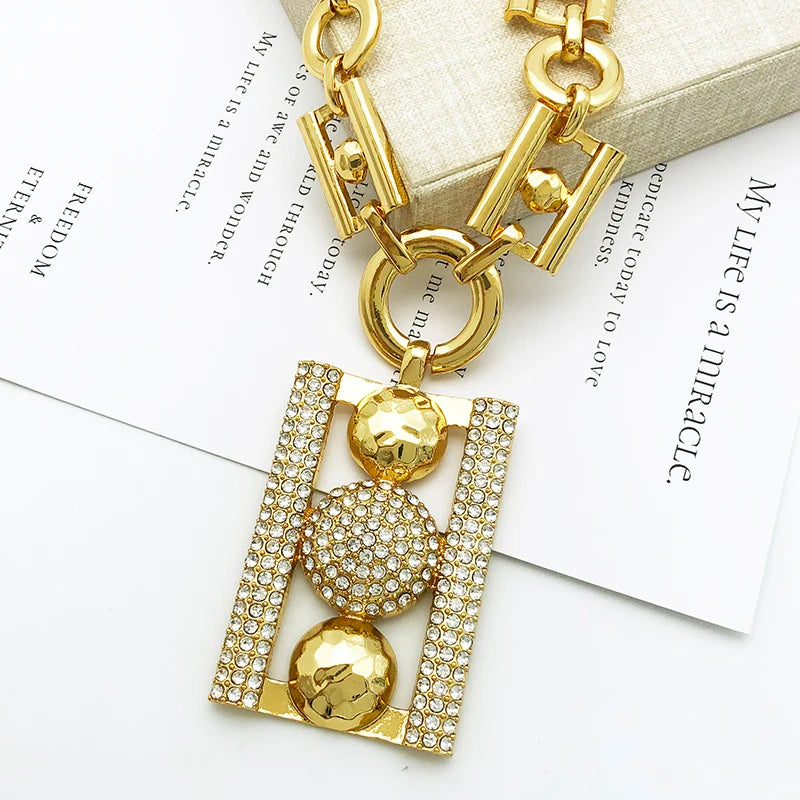 Women Rhinestone Luxury Design Rectangle Shape Necklace Bracelet Earring Ring Set