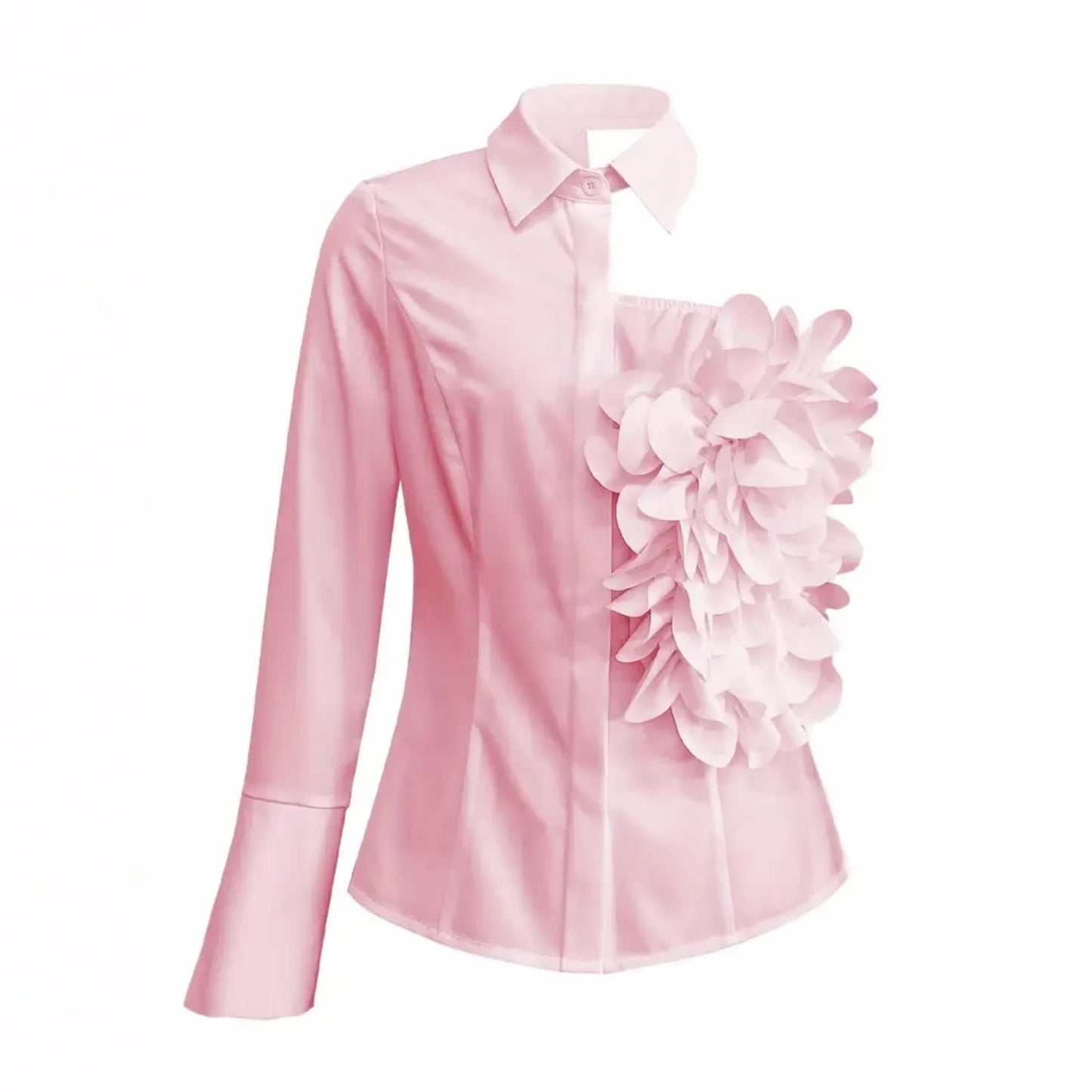 Floral Long Sleeve Lapel Collar Blouse