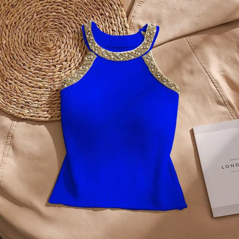 Designer Embroidered Solid Color Sleeveless Blouse