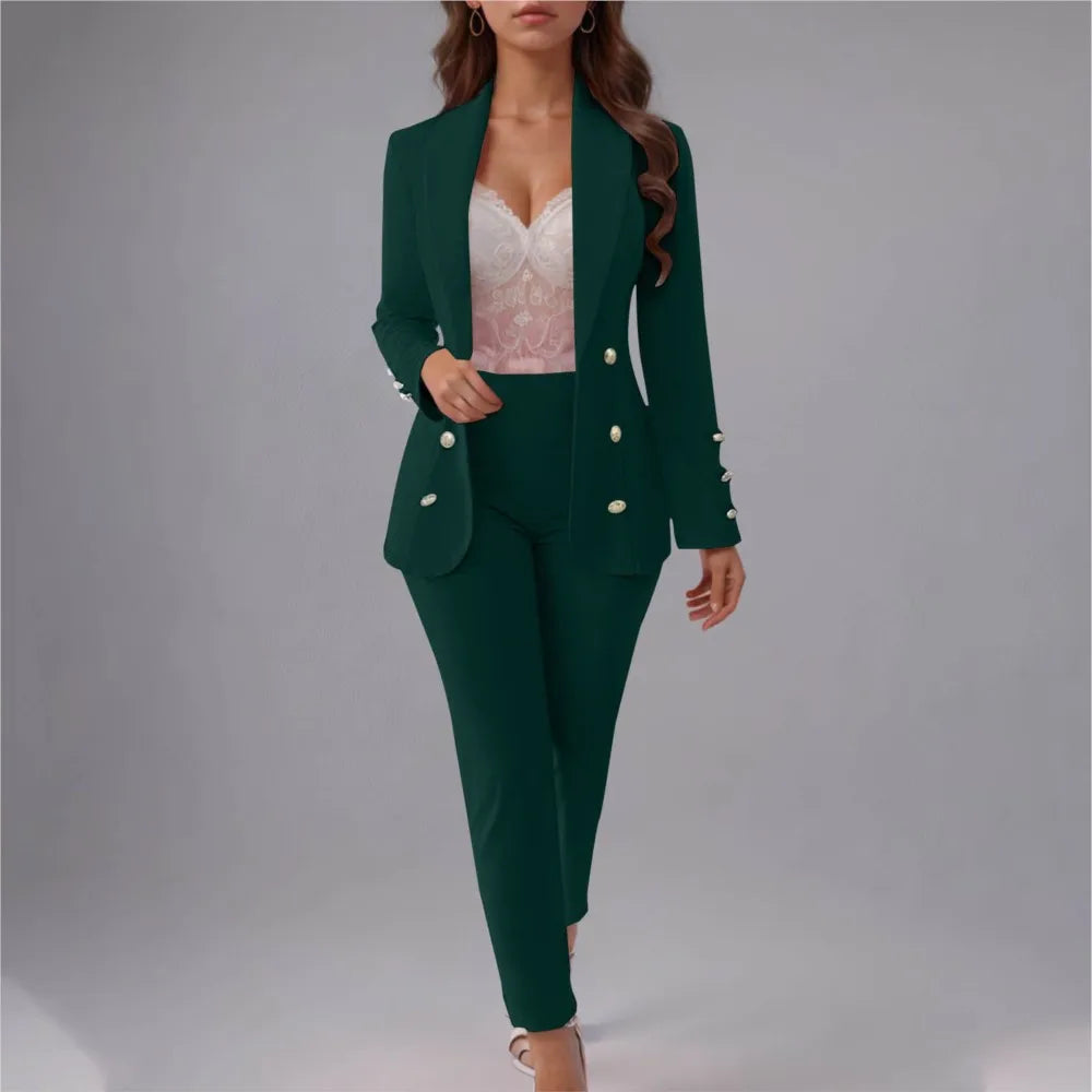 Double Breasted Slim Fit Lapel Suit Jacket & Trousers 2 Piece Set