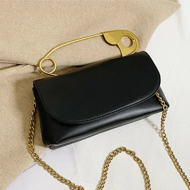 Chic Designer Handbag w/ Decorative Safety Pin Handle
