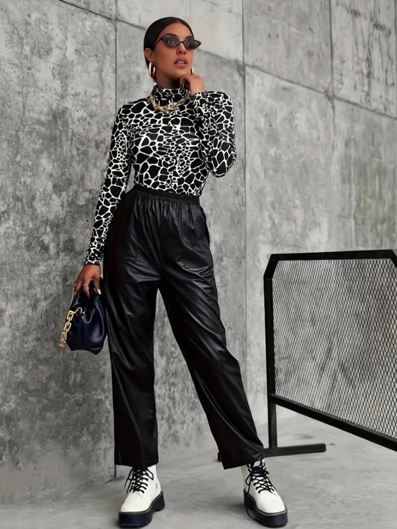 Women's Slim Fit High Neck Long Sleeve Fashionable Slimming Top