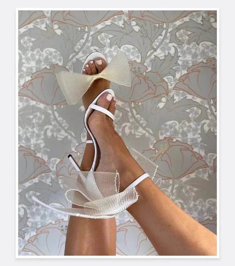 Luxe Ankle Strap Bowtie Open Toe High Heel Shoes