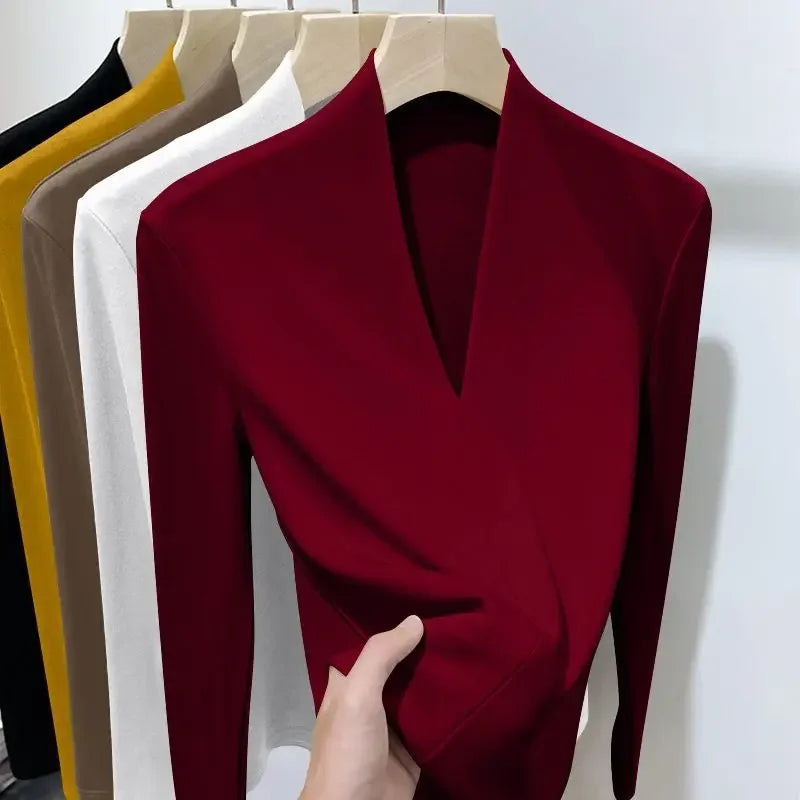 Women's Solid Color V Neck Long Sleeve Pullover Sweater