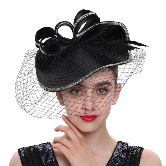 Elegant Women Derby Hats with Veil Headband