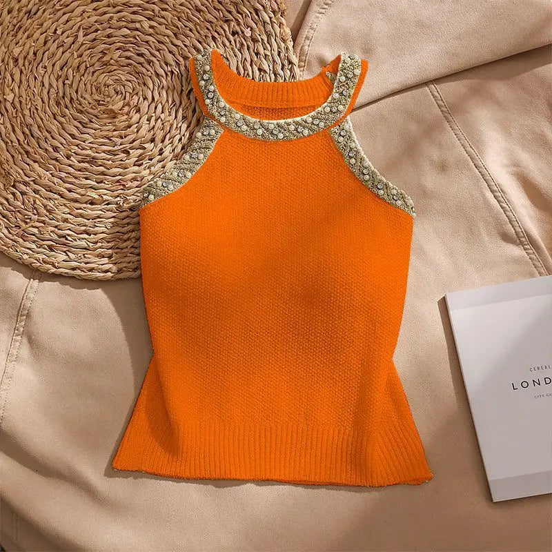 Designer Embroidered Solid Color Sleeveless Blouse