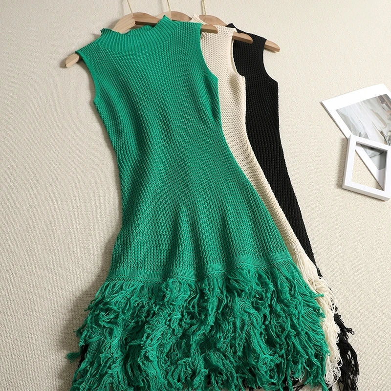 Sleeveless Designer Mini Tassel Knitted Dress