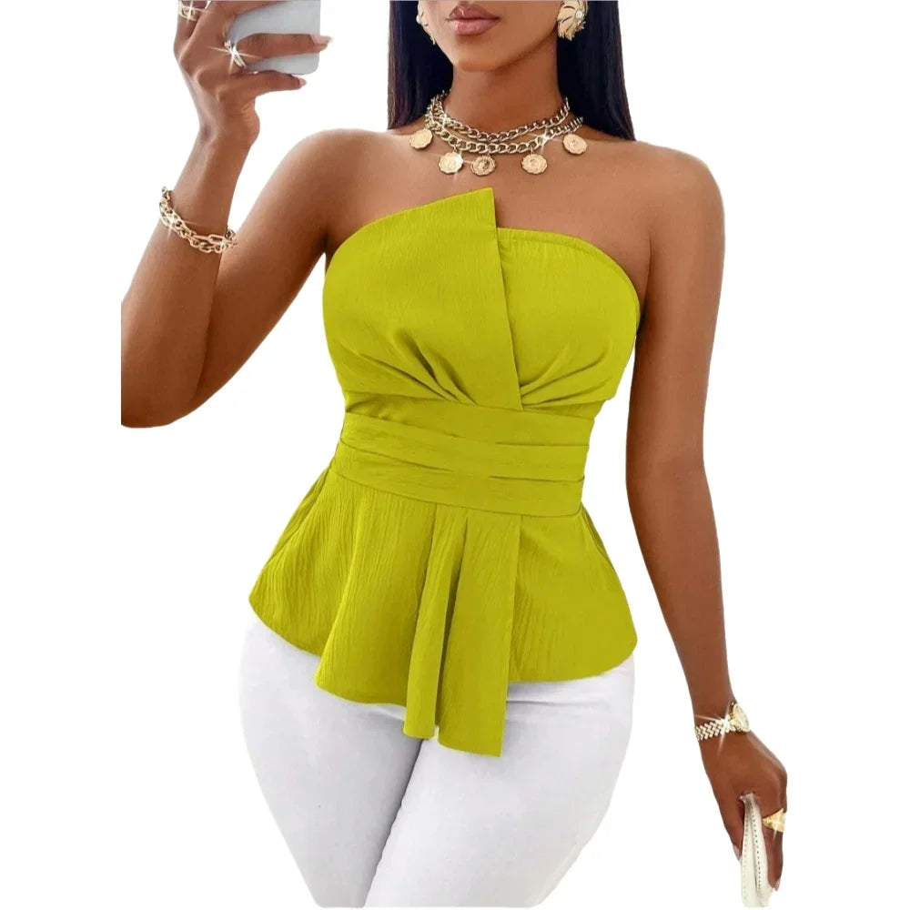Lime Green Twist Front Peplum Hem Top
