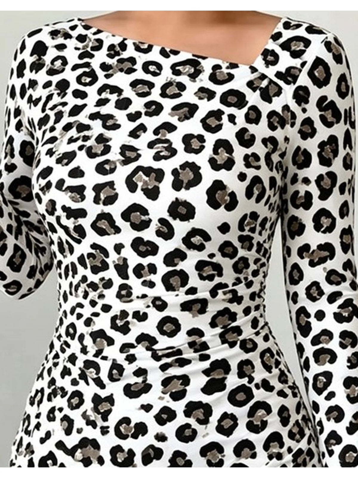 Women's Geometric Polka Dot Long Sleeve Slanted Collar BodyCon Dress