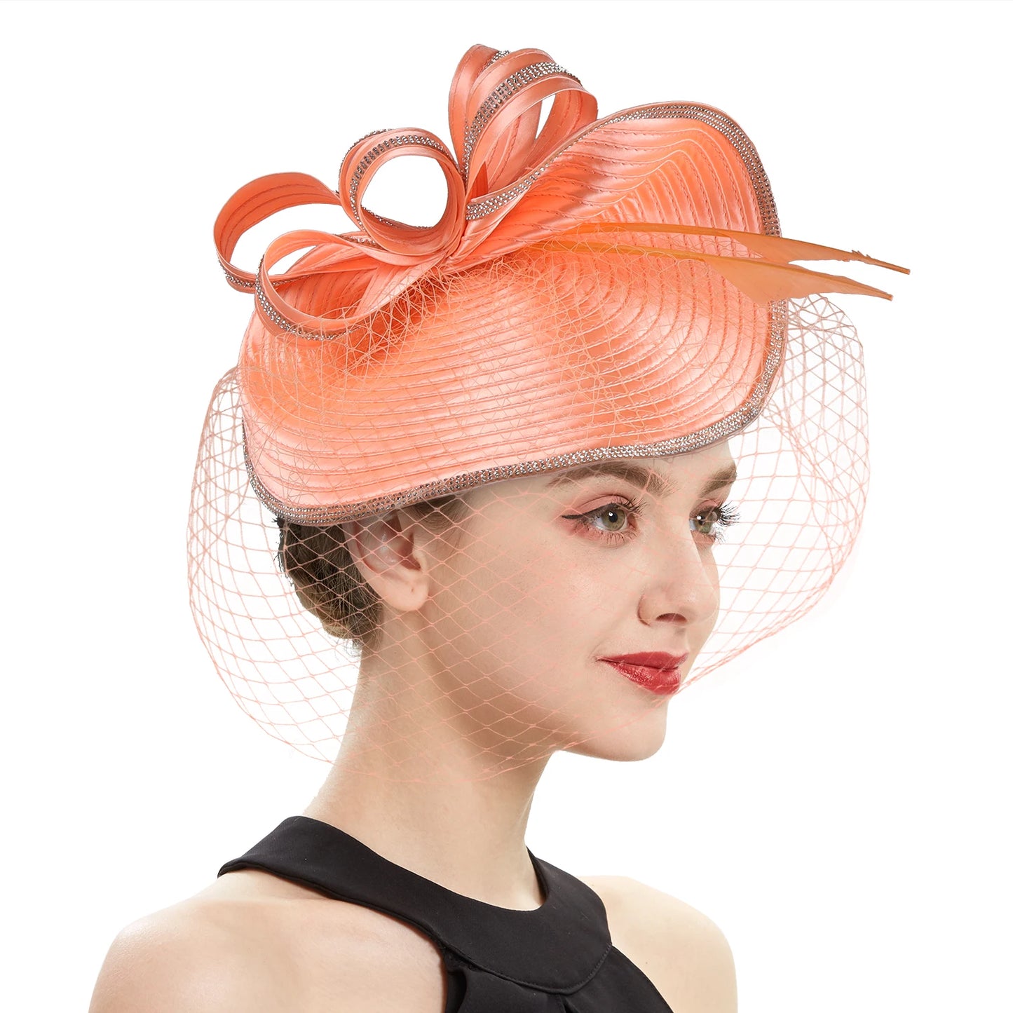 Elegant Women Derby Hats with Veil Headband
