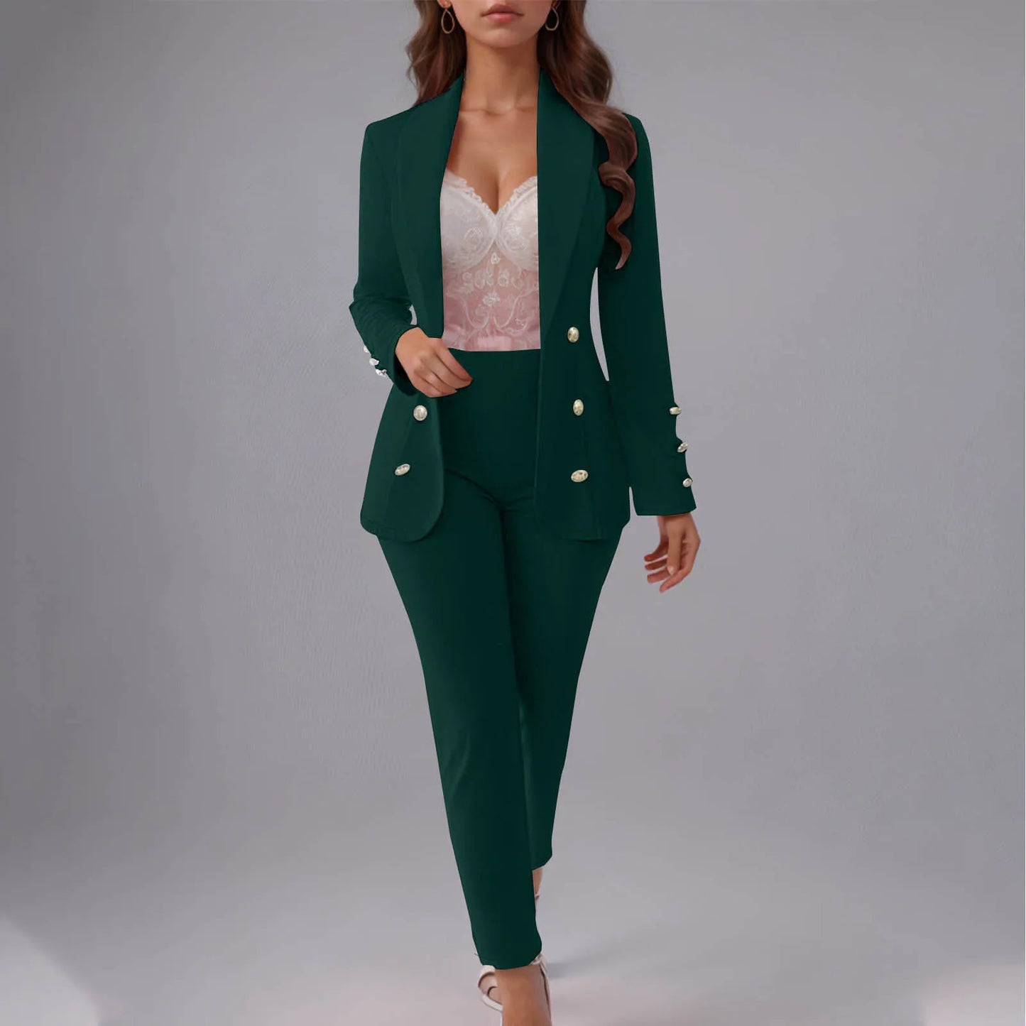 Double Breasted Slim Fit Lapel Suit Jacket & Trousers 2 Piece Set