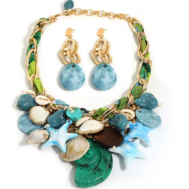 Trendy Vintage Stars & Sea Designer Earrings and Necklace Set