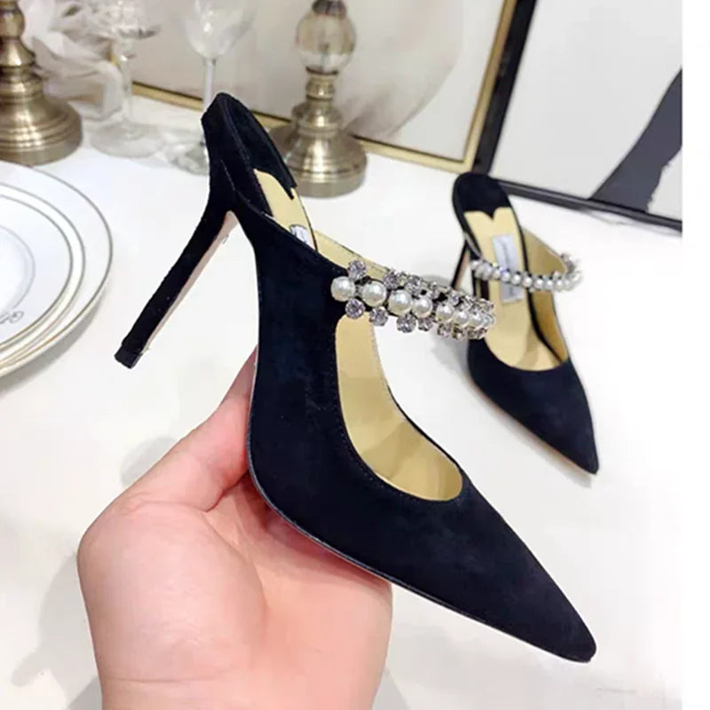 Sophisticated Rhinestone Pointed Toe Slip-in Heels