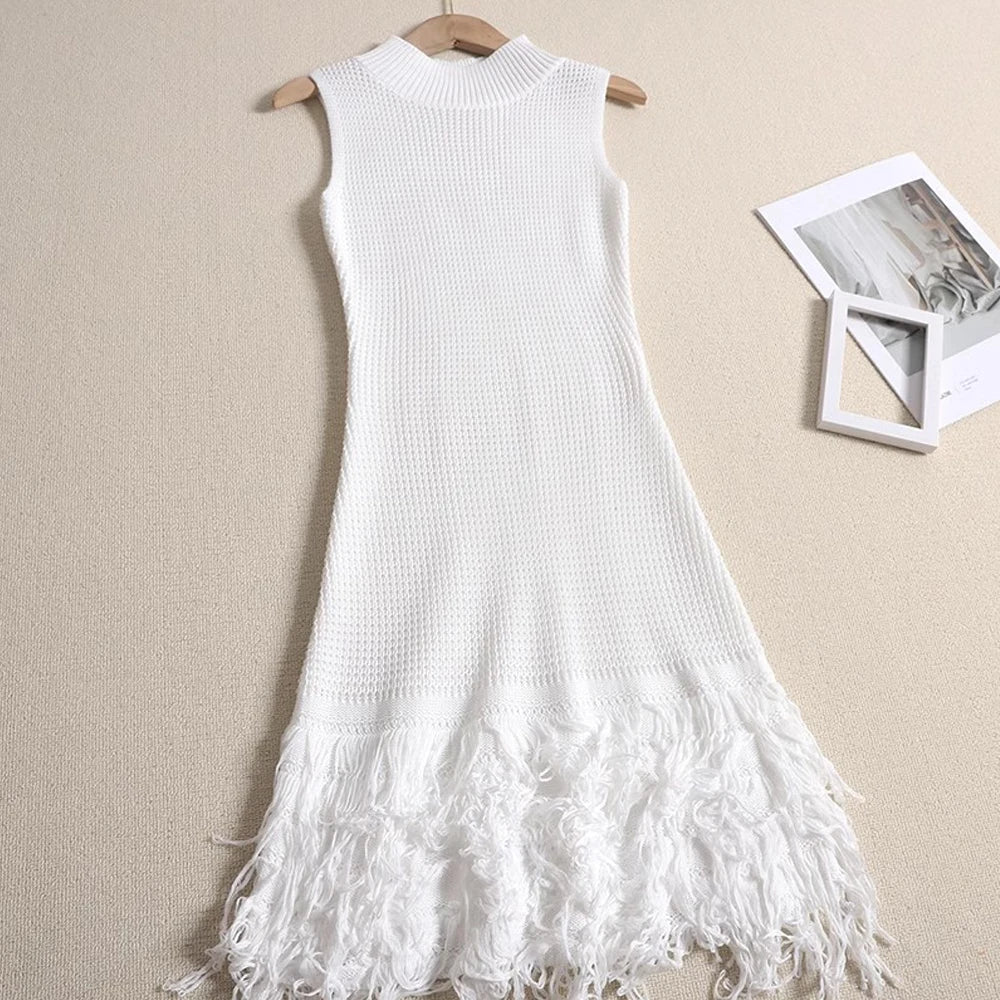 Sleeveless Designer Mini Tassel Knitted Dress