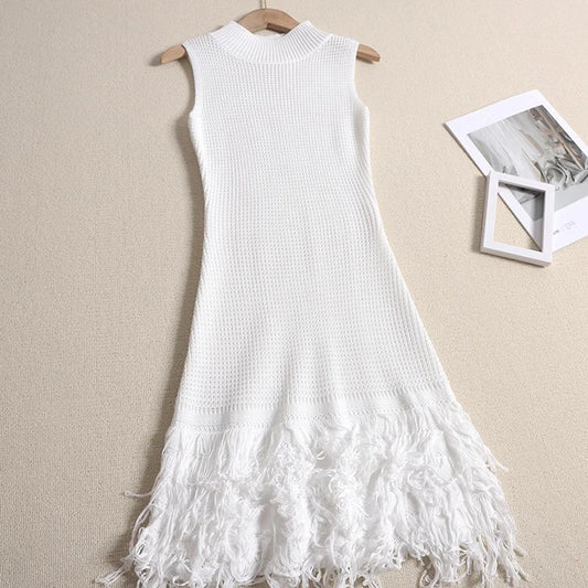 Sleeveless Designer Mini Tassel Knitted Dress