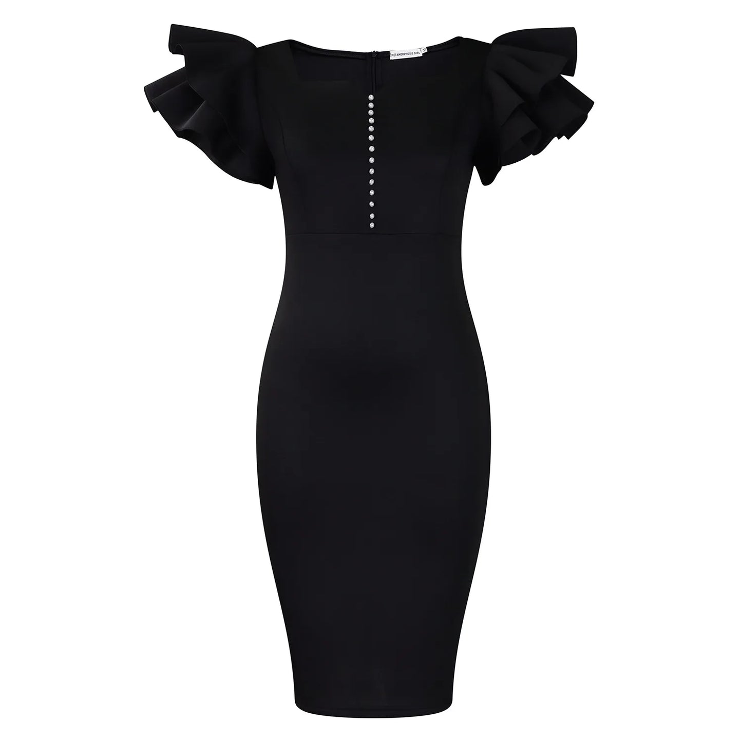 Designer Nail-Beaded Lotus Sleeve A-Line Dress