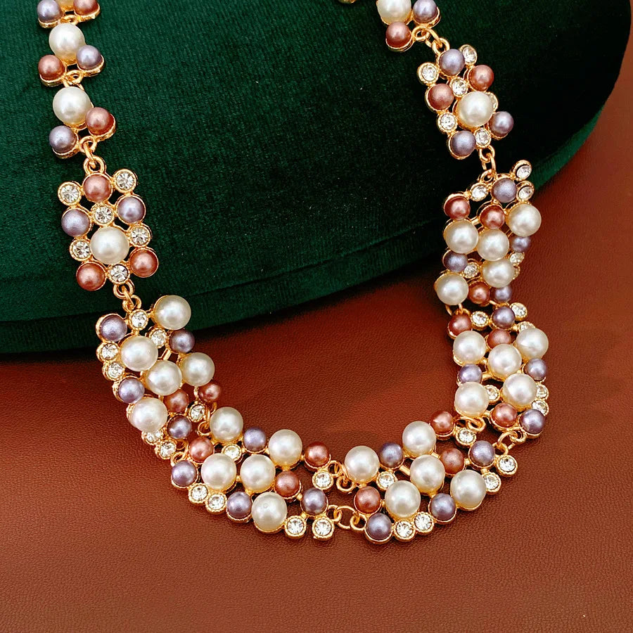 Vintage Pearl Rhinestone Choker Necklace and Earrings Set