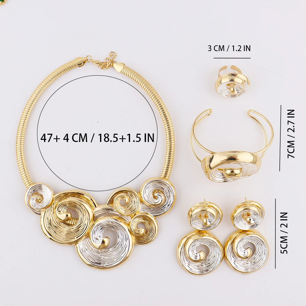 Ocean Sea Wave Shape Earring Necklace Ring & Bangle Set