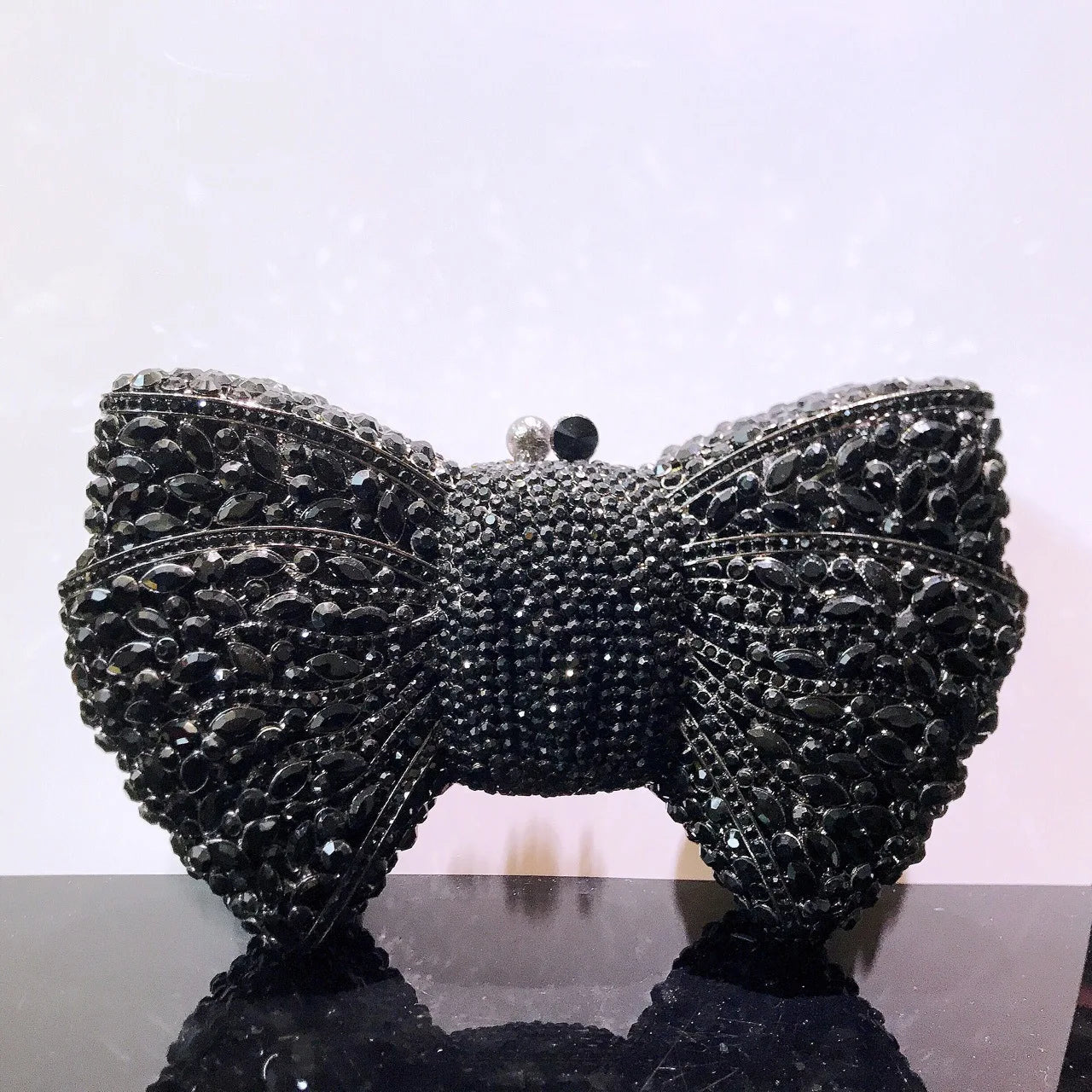 Women's Luxurious Jewel Embellished Bow Clutch Purse
