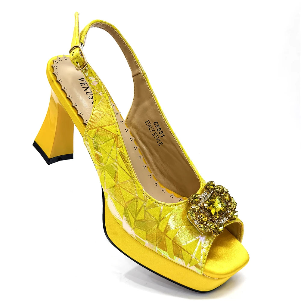 Elegant Women Peep Toe Designer Rhinestone Italian Shoes and Matching Bags