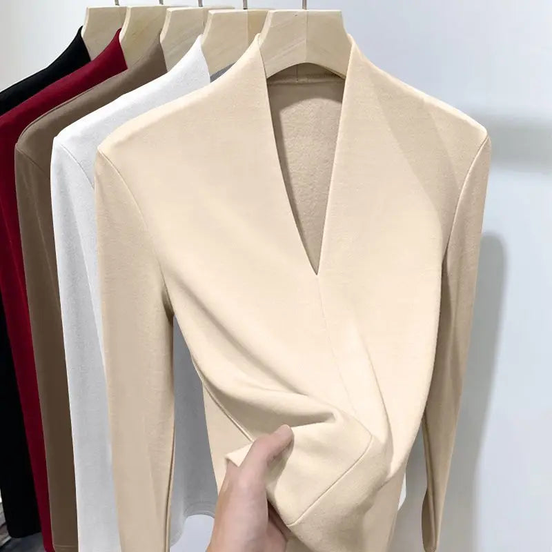 Women's Solid Color V Neck Long Sleeve Pullover Sweater