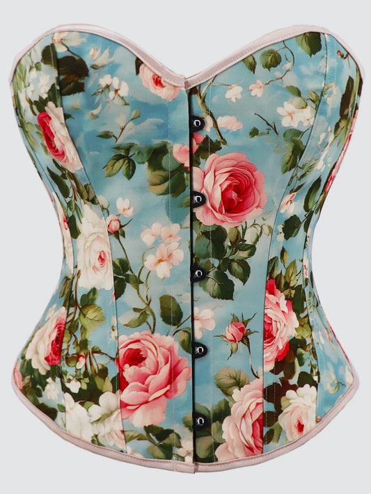 Floral Print Corset Tummy Control Lace Up Vintage Bustier