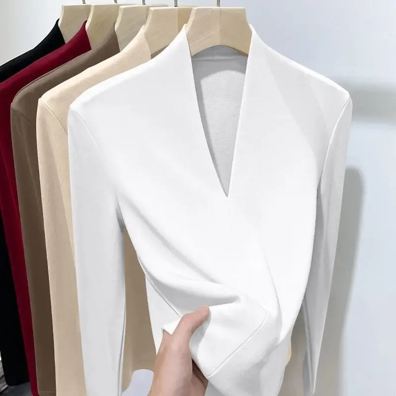 Women's Solid Color V Neck Long Sleeve Pullover Sweater