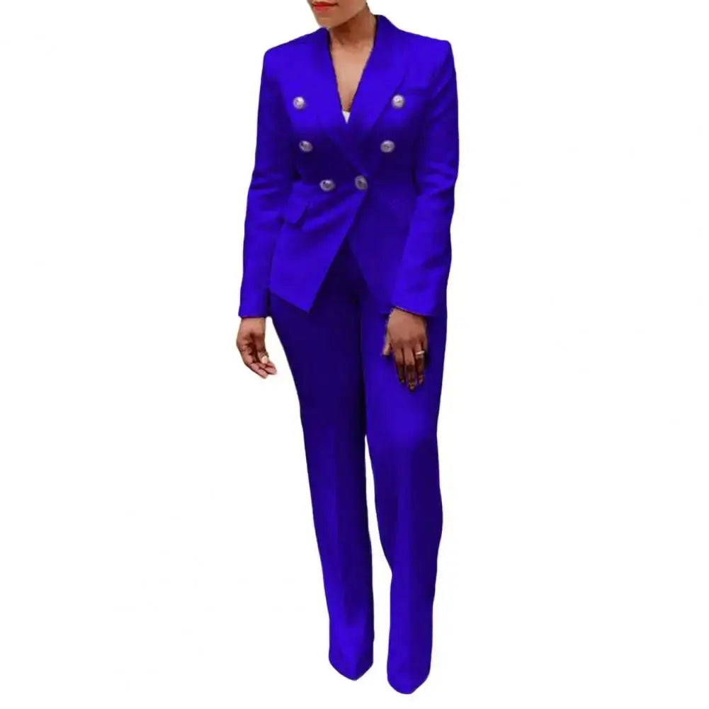 Elegant Double-Breasted Long Sleeve Two Piece Suit Set with Pants